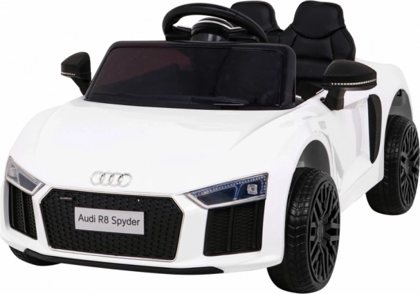 Laste elektriauto Audi R8 Spyder, valge, EVA rattad, kaugjuhtimine, LED ja MP3