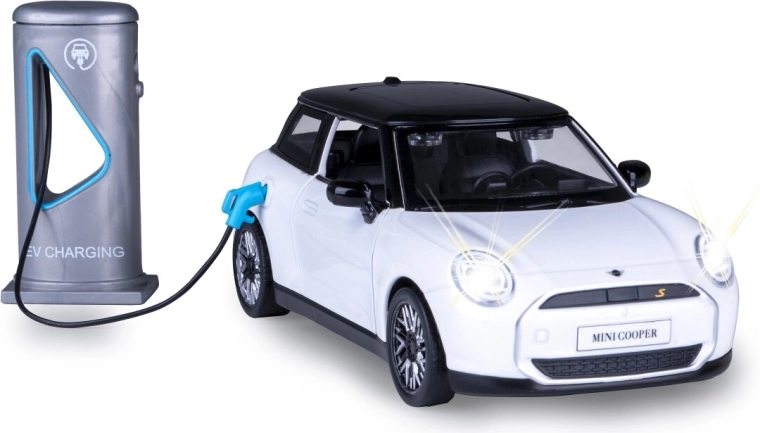 Metallist mudel MINI Cooper 1:28, valge, tulede ja helidega