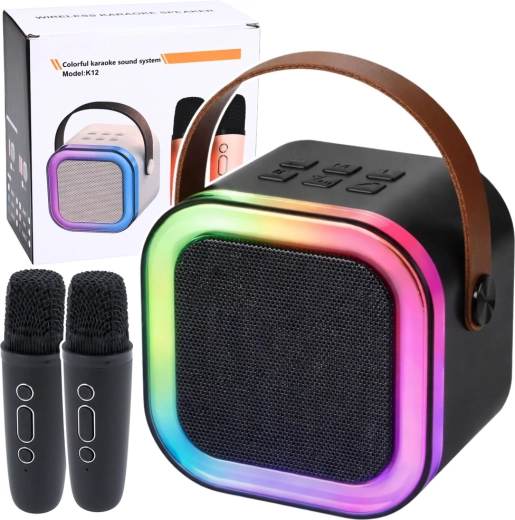 Juhtmevaba karaokekomplekt LED-valgustuse ja kahe mikrofoniga