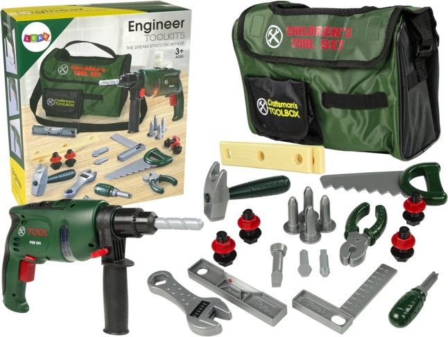 Laste tööriistakomplekt kotis koos trelli, haamri ja saega