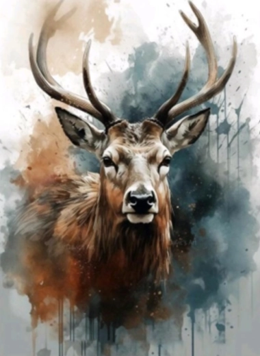 Teemantmaal – akvarellhirv 30 × 40 cm