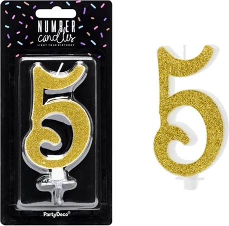 Birthday cake candle number 5, gold, 10 cm
