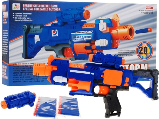 Rapid-fire kids' pistol BLAZE STORM with foam darts and detachable stock