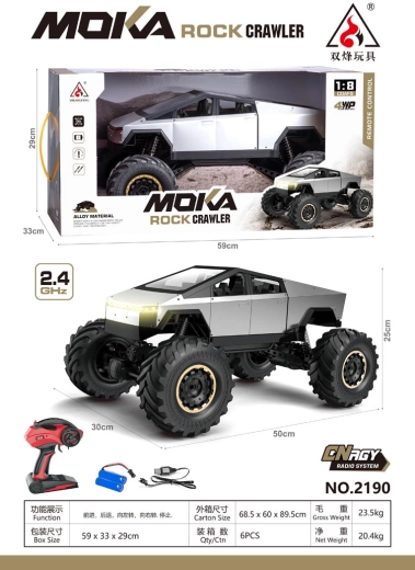 Remote-Controlled Off-Road Vehicle Rock Crawler Truck, Silver, 1:8