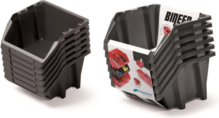 Set of Bineer Short storage boxes, 6 pcs, black, 214 × 198 × 238 mm