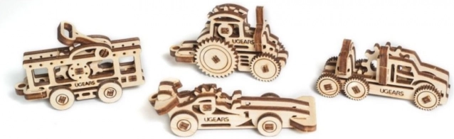 Ugears 3D puidust mehaaniline pusle – 4 sõiduki võtmehoidja komplekt