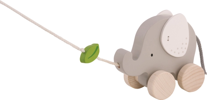 GOKI wooden pull-along elephant with leaf