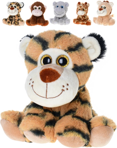 Pehme safari plüüsloom istuvas asendis 14 cm sädelevate silmadega - 1 tk