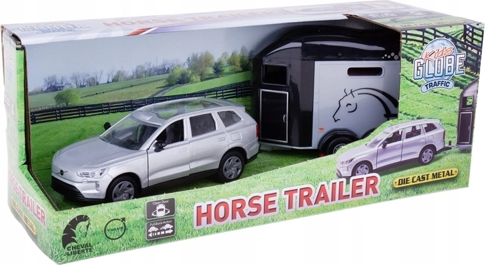 Kids Globe Traffic VOLVO EX90 with horse trailer, die-cast model 28 cm