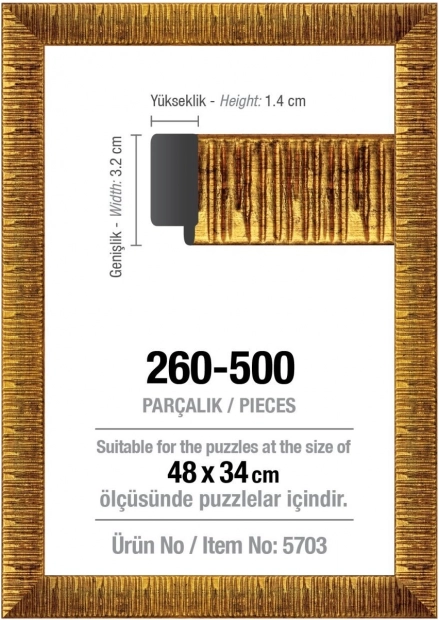 ART PUZZLE raam puslele 48 × 34 cm, kuldne, 500 tükile