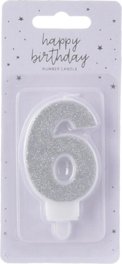 Hõbedane tordiküünal number 6, 7 cm