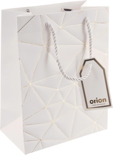 Gift paper bag with grid pattern, white, 18 × 10 × 23 cm