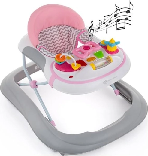 PETITE&MARS baby walker with sound Monty chevron pink