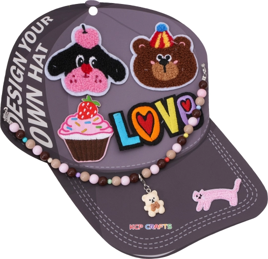 Decorative accessories for a cap – dog and Love lettering with a beaded chain - 1 piece