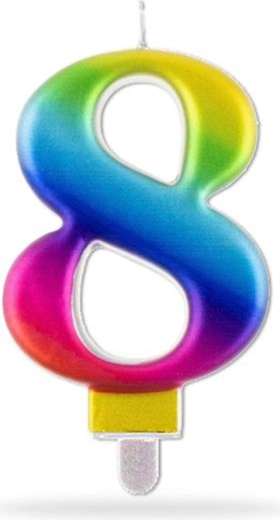 Rainbow pick candle number 8, 7.5 cm