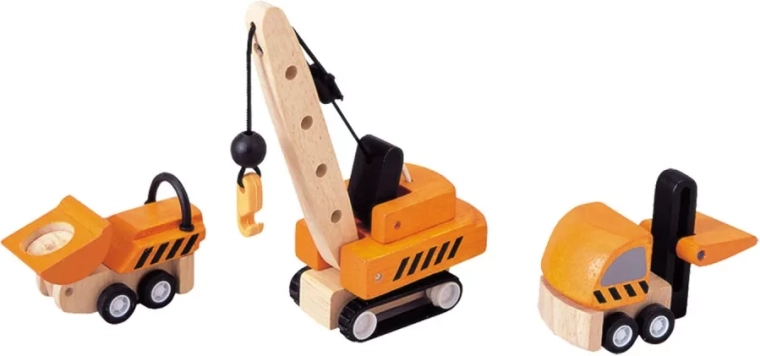 PlanToys puidust autode komplekt – ehitusmasinad
