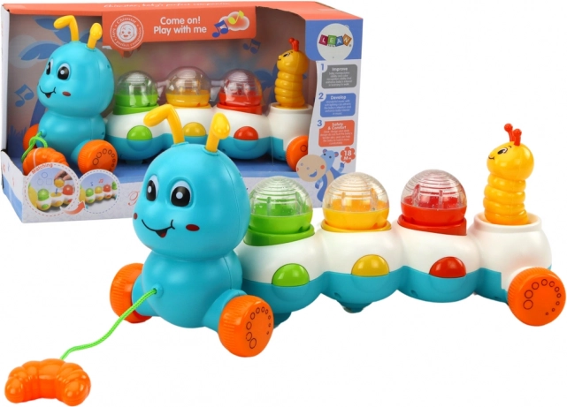 Värviline tõmmatav röövik tulede ja helidega