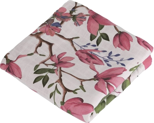 Bambusest musliinist tekk Magnolia Lovebirds 106x106 cm