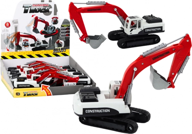 Metal Track Excavator Red and White