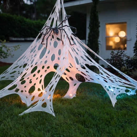 Halloweeni ämblikuvõrgukaunistus vaiadega, 1 × 2 m, valge