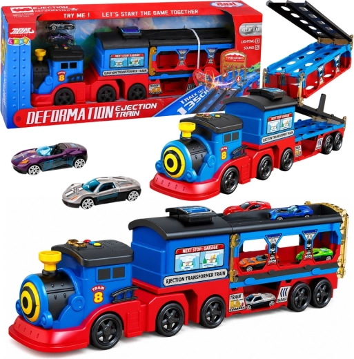 Autode transporter-lokomotiiv rambi ja stardiseadmega, valguse ja helidega