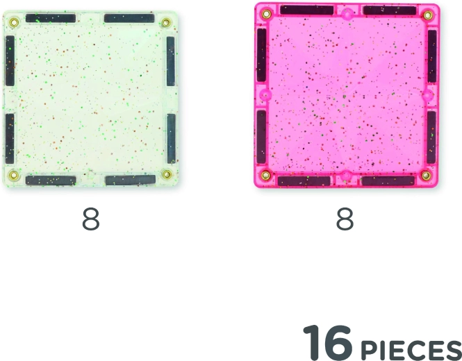 Cleverclixx magnetic glitter tiles transparent pink, 16 pcs