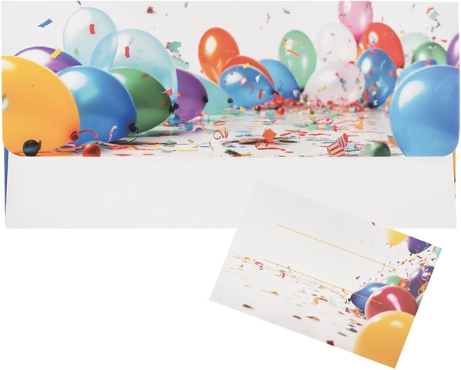 Paper envelope with balloon motif and included insert card