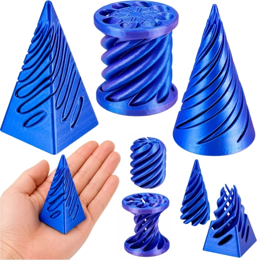 Antistress 3D sensoorne komplekt – pöörlev koonus, silinder ja püramiid (sinine)