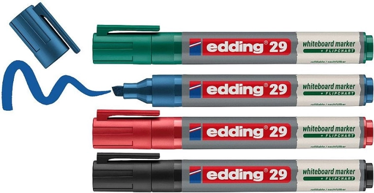 EDDING 29 Whiteboard Markers, Set of 4, Basic Colors