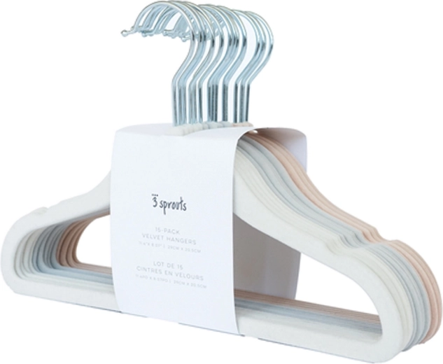 3 Sprouts Velvet Children's Hangers, 15 pcs, Cream/Grey/Taupe