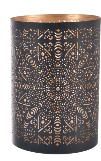 Mandala metallist küünlajalg, must ja kuldne, 22 cm