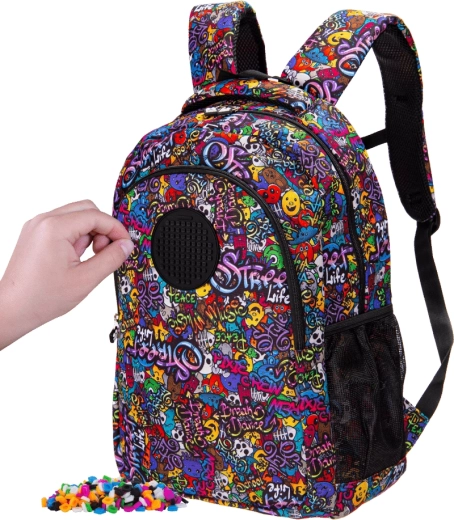 Pixie Crew junior student backpack with graffiti print