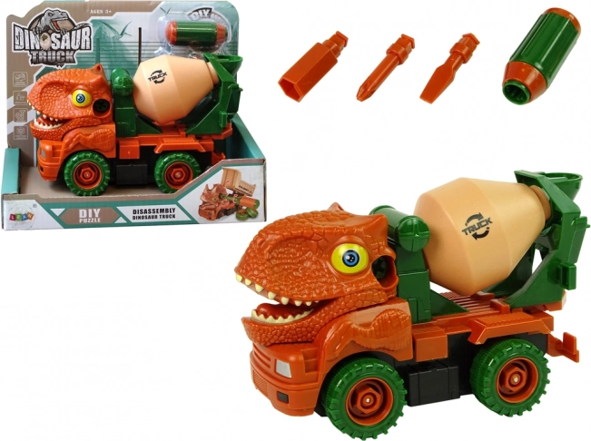 Dinosaur cement mixer to take apart – orange construction toy for kids