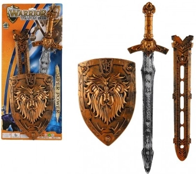 Laste rüütlimõõk kilbi ja tupiga 55 cm