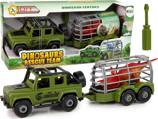 Maastikuauto haagise ja dinosaurusega DIY – roheline