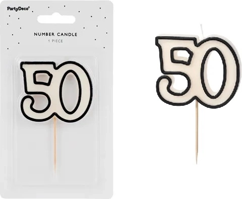 Birthday cake candle number 50 white-black - 1 piece