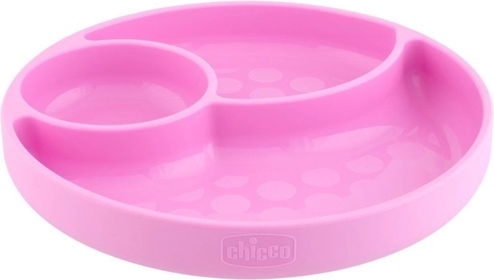 Chicco silikoonist jagatud taldrik iminapaga, roosa 12 m+