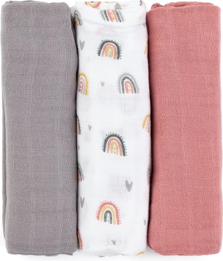 Petite&Mars bambusest musliinmähkmed Moussy rose rainbows 3 tk 68 × 68 cm