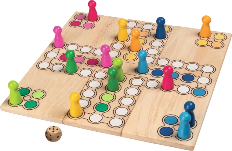 Puidust lauamäng Ludo muudetava mängulauaga – 1 tk