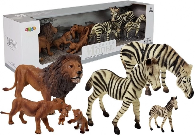 Africa figurine set – wild animals: lion and zebra family