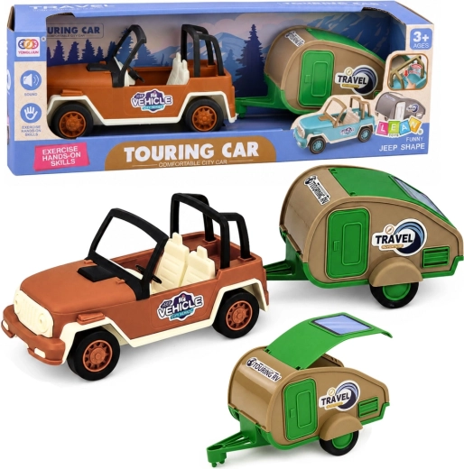 Off-road vehicle with caravan with sound effects (green-brown set)
