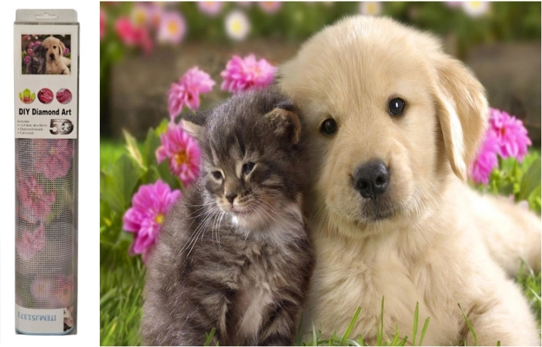 Diamond Mosaic Dog and Cat