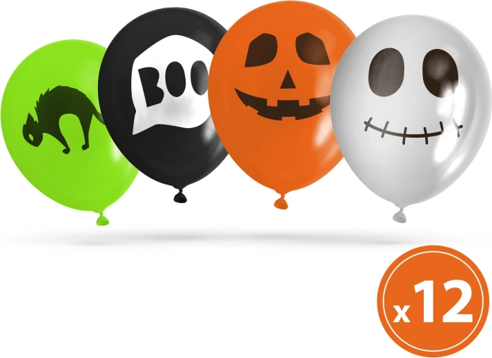 4 erineva motiiviga Halloweeni õhupallide komplekt, 12 tk