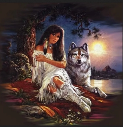 Diamond Painting Native Woman with Wolf 30 × 40 cm