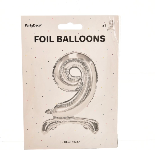 Seisev fooliumõhupall number 9, hõbedane, 70 cm