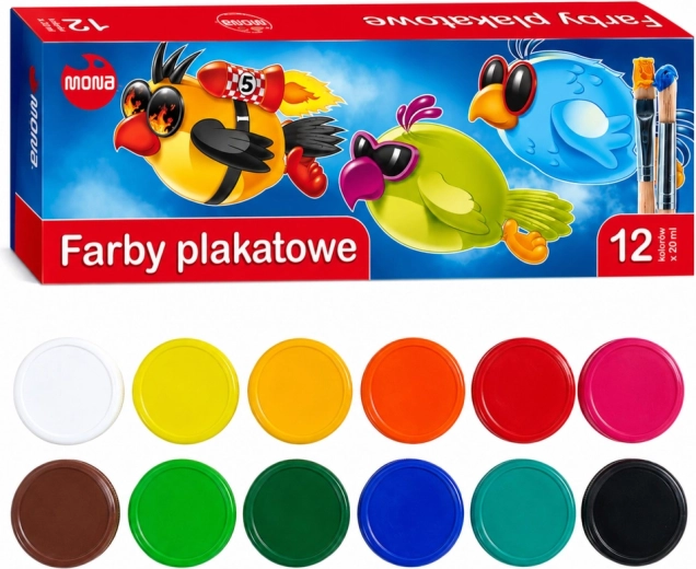 MONA kooli plakatvärvid 12 värvi 20 ml