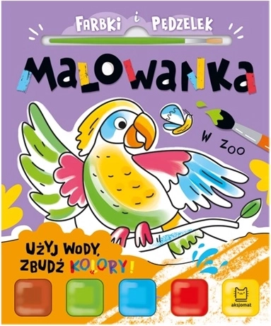 Water painting book with brush and paints at the zoo