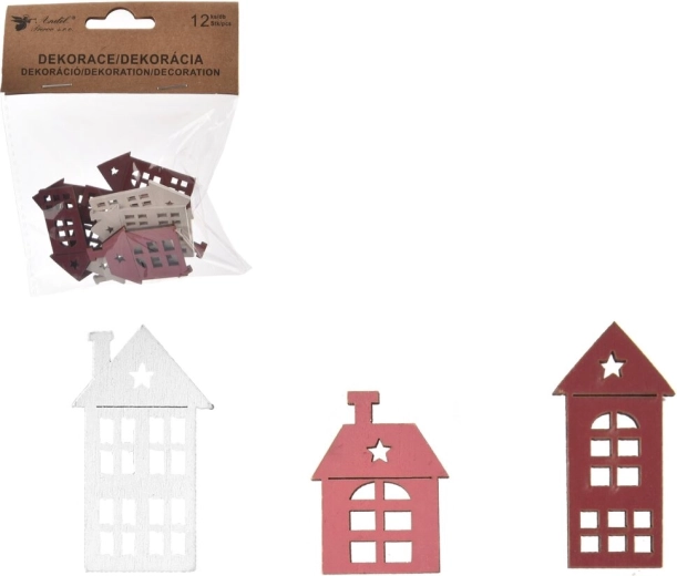 Roosa-valge puidust dekoratiivne majake 4 cm (12 tk)