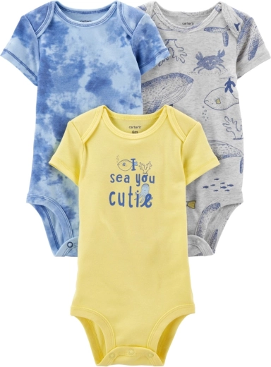 Carter’s baby short-sleeve bodysuits Blue Ocean, 3-pack, for boys (3 months)