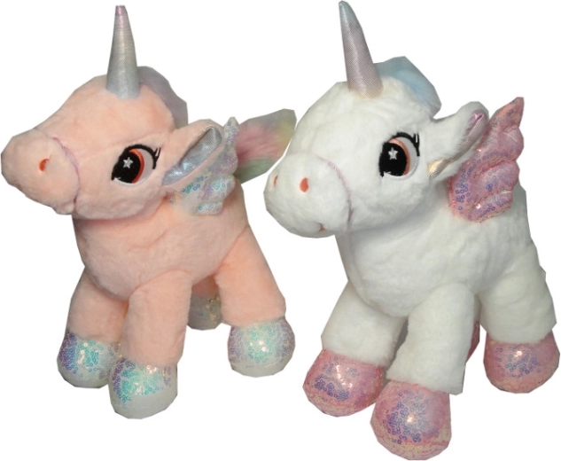 Plush unicorn with sparkly hooves and wings